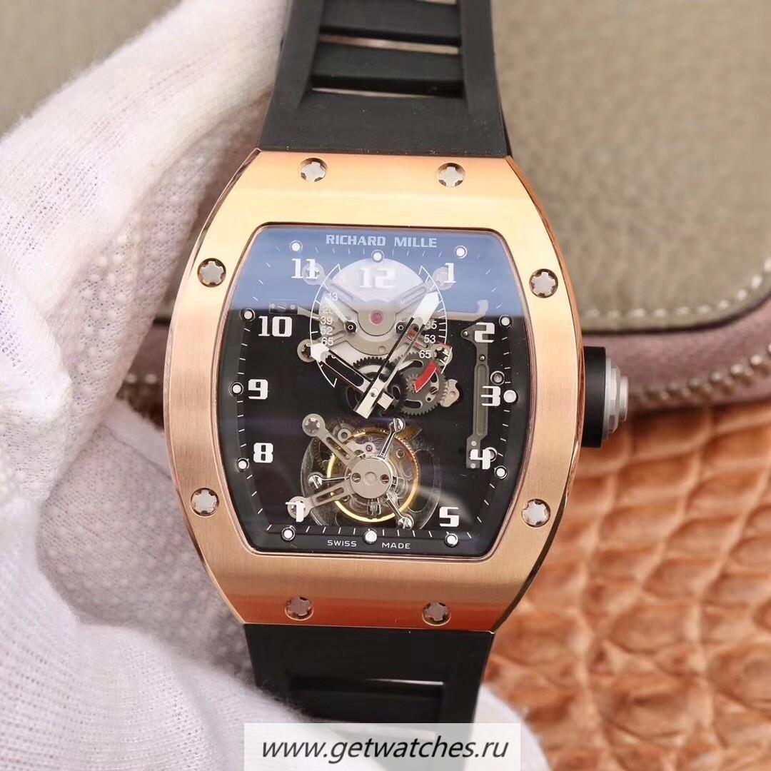 Perfect Replica Richard Mille RM001 Tourbillon JBF Rose Gold Black Dial Tourbillon