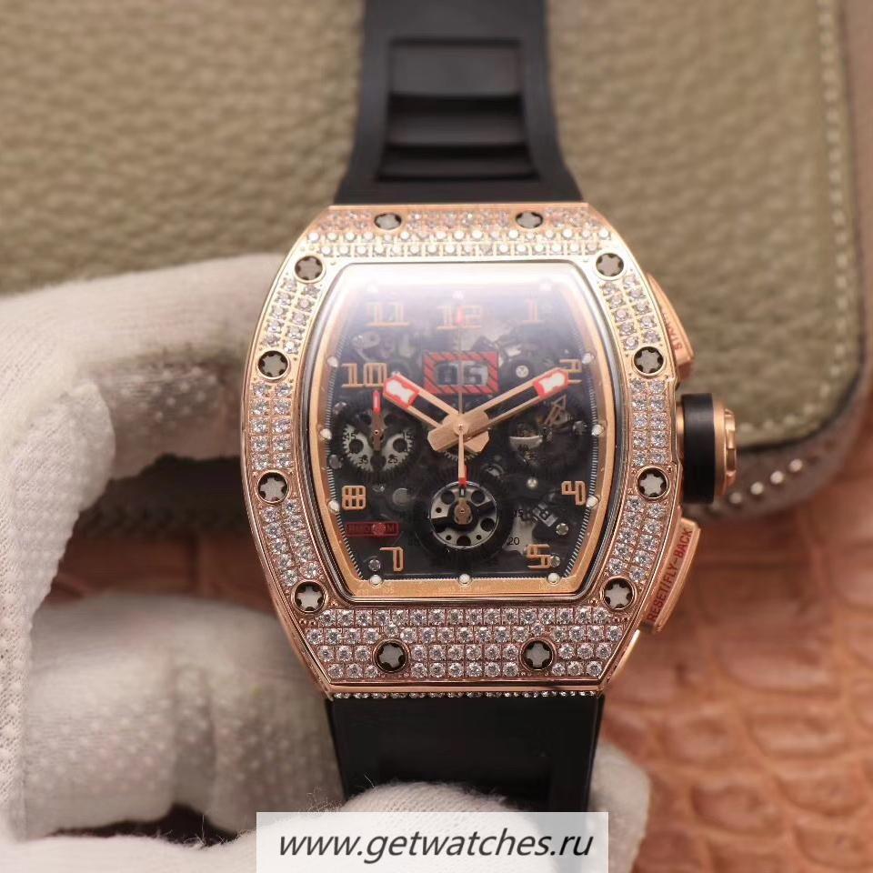 Fake Richard Mille RM011 Felipe Massa Chrono KVF Rose Gold & D1am0nds Skeleton Dial 7750
