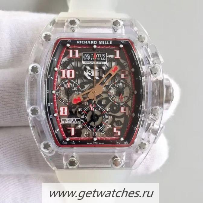 Shop Richard Mille RM011 R Grosjean Lotus F1 Team Shappire Red & Skeleton Dial 7750