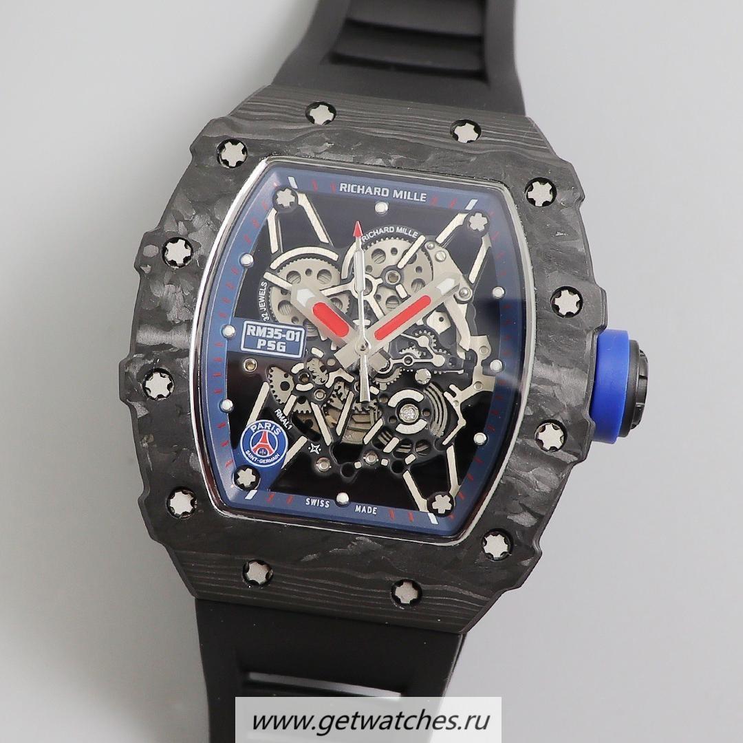 High Quality Richard Mille RM035-01 Paris Saint Germain KVF V3 Forged Carbon Black Dial Black Strap M8215