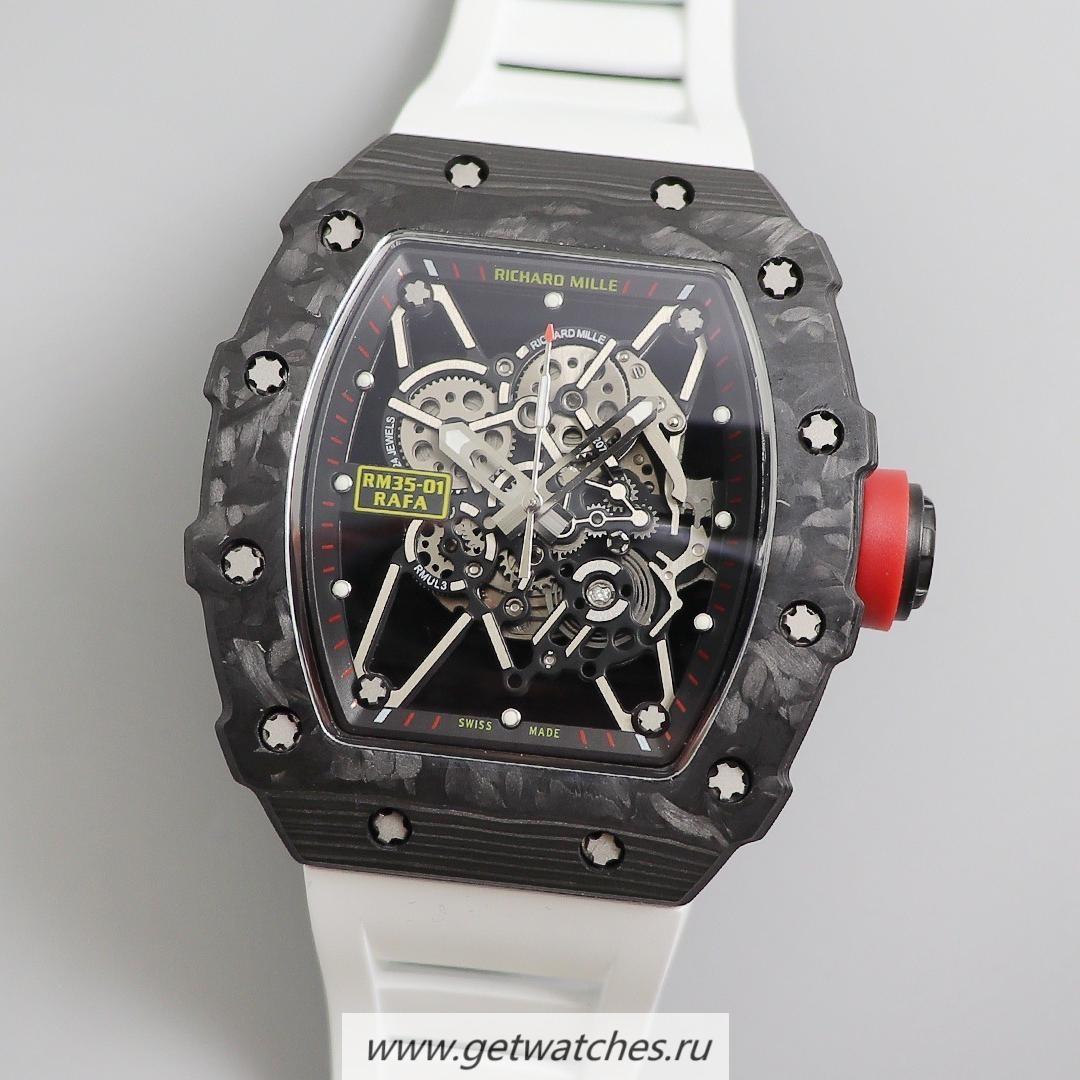 Perfect Replica Richard Mille RM035-01 Rafa Nadal KVF V3 Forged Carbon Black Dial White Strap M8215
