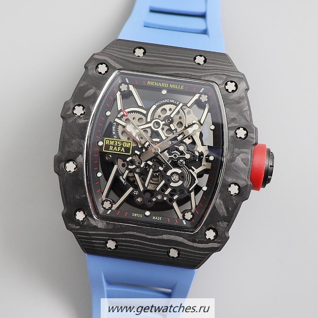 Fake Richard Mille RM035-02 Rafa Nadal KVF V3 Forged Carbon Black Dial Blue Strap M8215