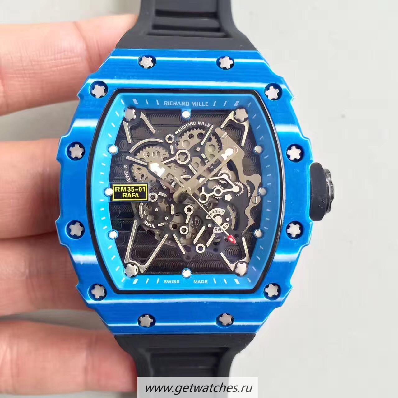 Shop Richard Mille RM35-01 Rafael Nadal KVF Blue Forged Carbon Blue & Skeleton Dial M6T51