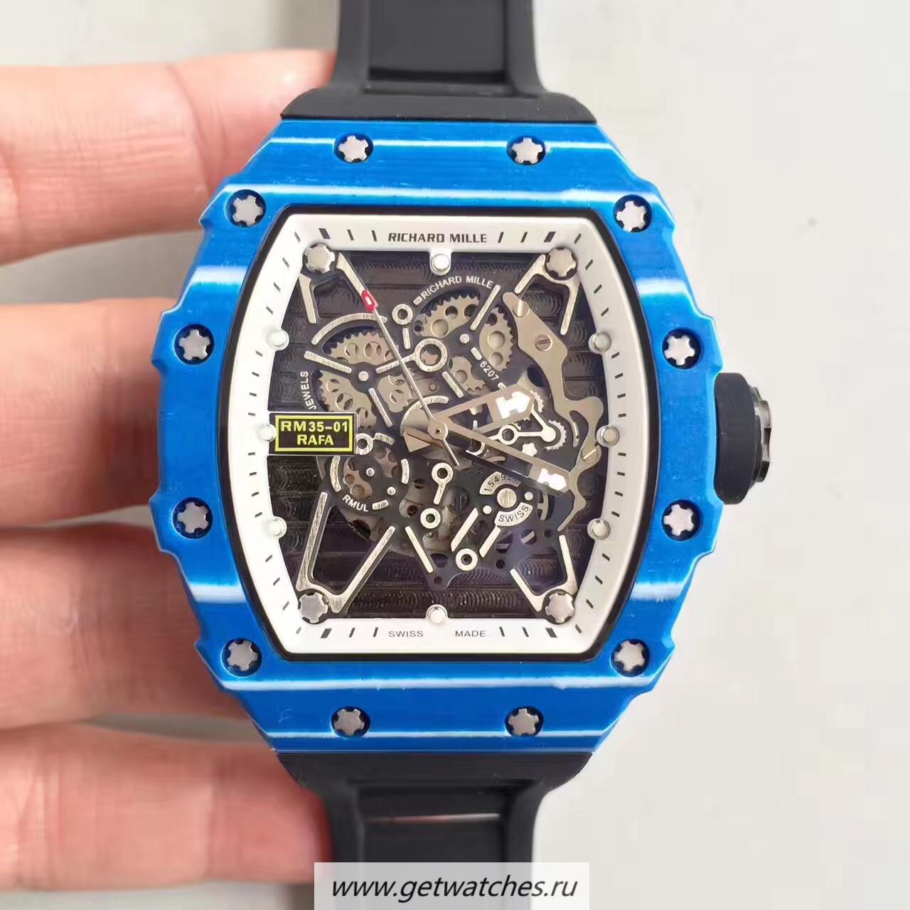 Best Price Richard Mille RM35-01 Rafael Nadal KVF Blue Forged Carbon White & Skeleton Dial M6T51