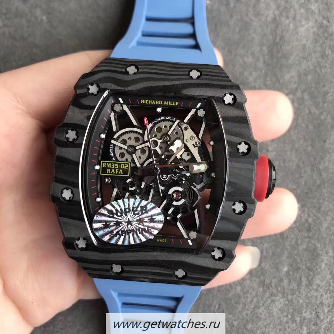NEW Replica Richard Mille RM35-02 Rafael Nadal KVF V2 Forged Carbon Black Skeleton Dial M8215