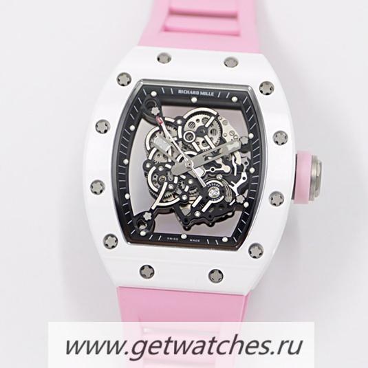 Perfect Replica Richard Mille RM55 KVF V3 White Ceramic & Titanium Black Dial Pink Rubber Strap M8215