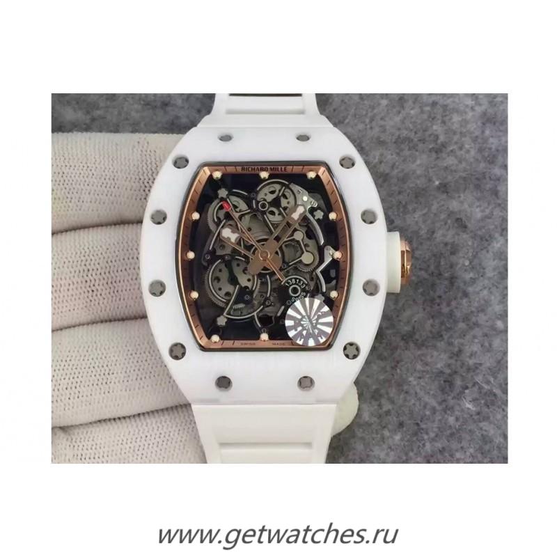 Shop Richard Mille RM55 White Ceramic Rose Gold Skeleton Dial M8215