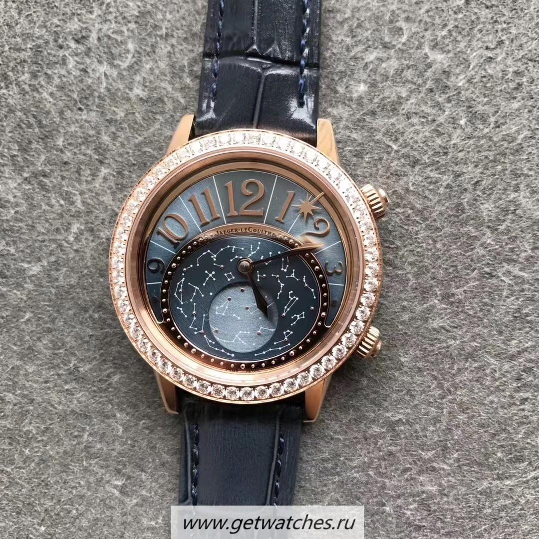 Fake Jaeger-LeCoultre Rendez-Vous Moon Serenity 36mm Ladies CCF Rose Gold & D1am0nd Blue Dial 935A