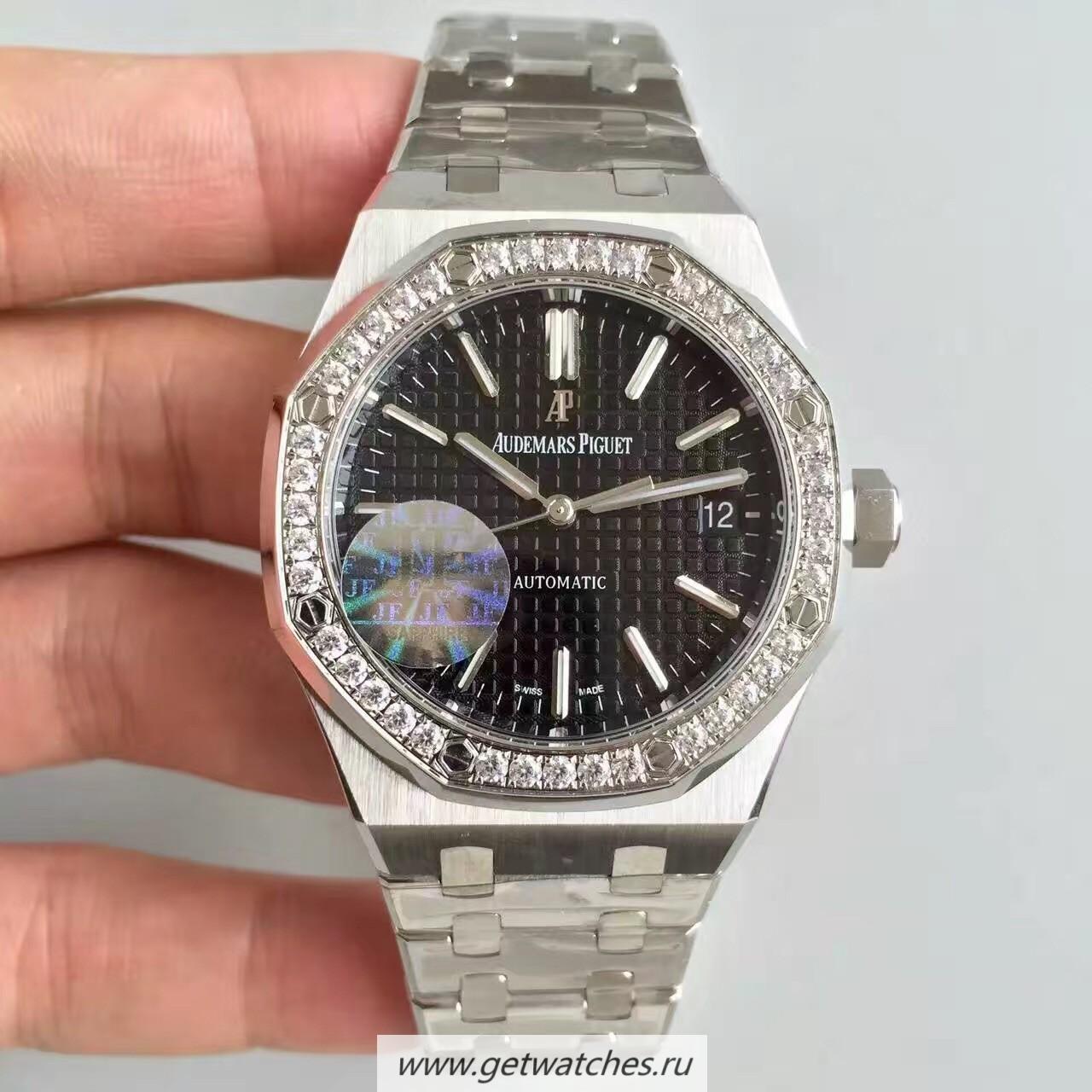 Perfect Replica Audemars Royal Oak 15450 JF Stanless Steel & D1am0nds Black Dial 3120