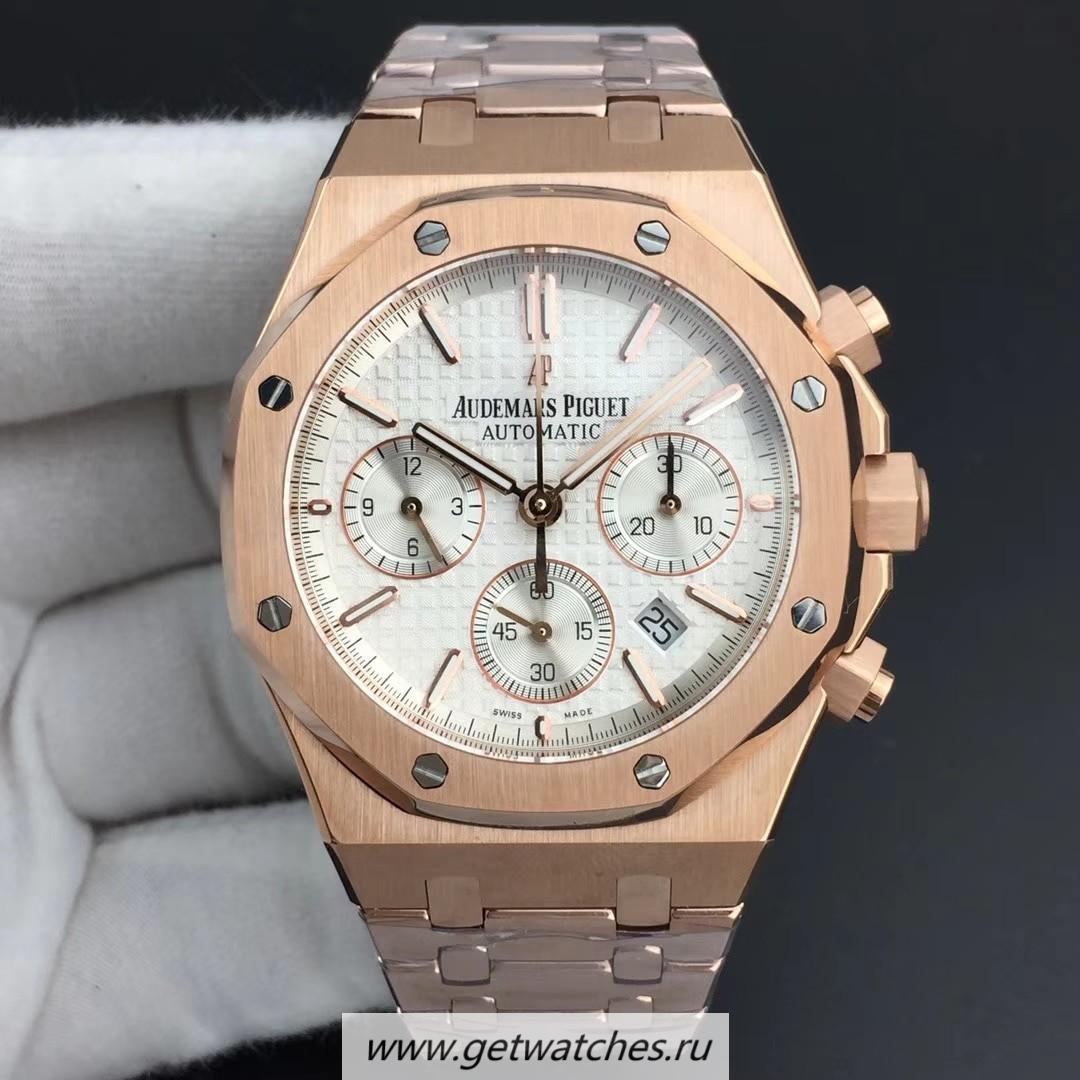 Shop Audemars P1g*et Royal Oak Chrono 26331 BF Rose Gold White Dial 7750