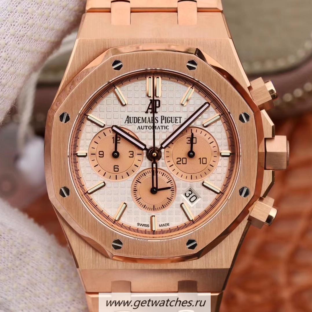 Shop Audemars P1g*et Royal Oak Chrono 26331 OMF Rose Gold Silver Dial 7750