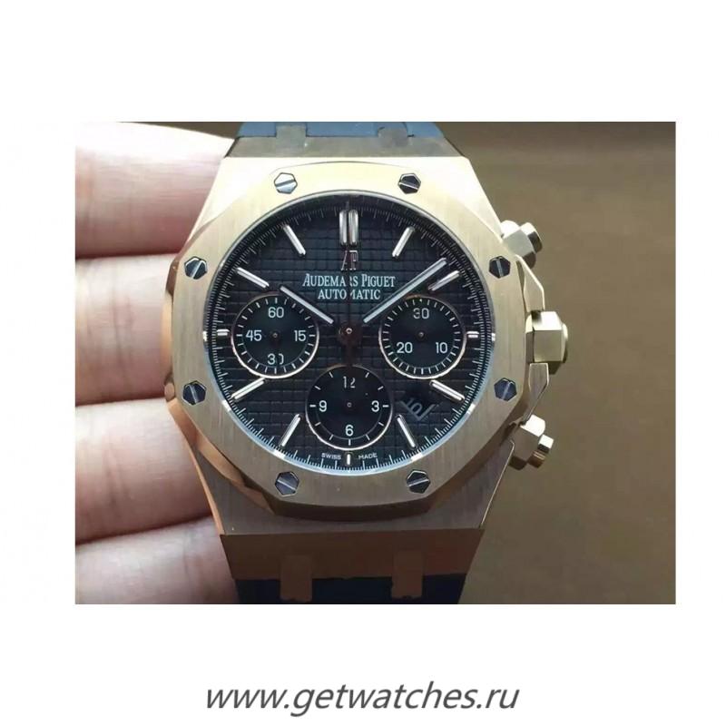 High Quality Audemars P1g*et Royal Oak Chrono 26331 Rose Gold Black Dial Rubber Strap 7750