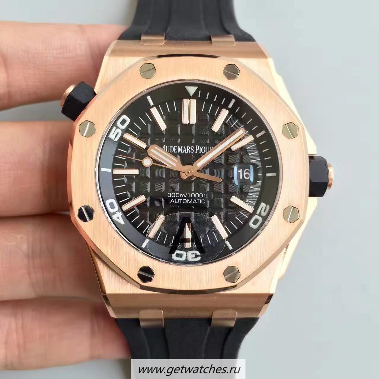 Shop Audemars P1g*et Royal Oak Offshore Diver 15703 JF Rose Gold Black Dial 2824