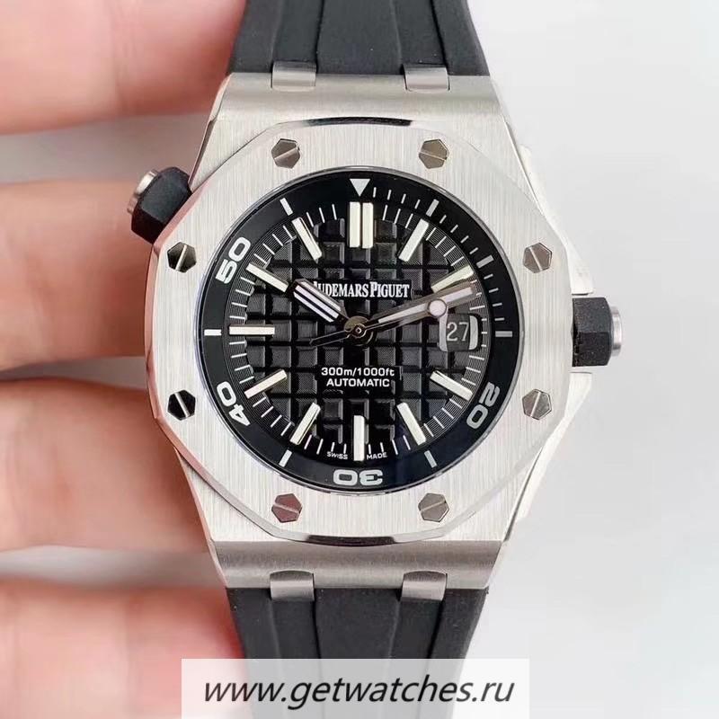 Perfect Replica Audemars Royal Oak Offshore Diver 15703 JF V9.5 SS Black Dial 2824