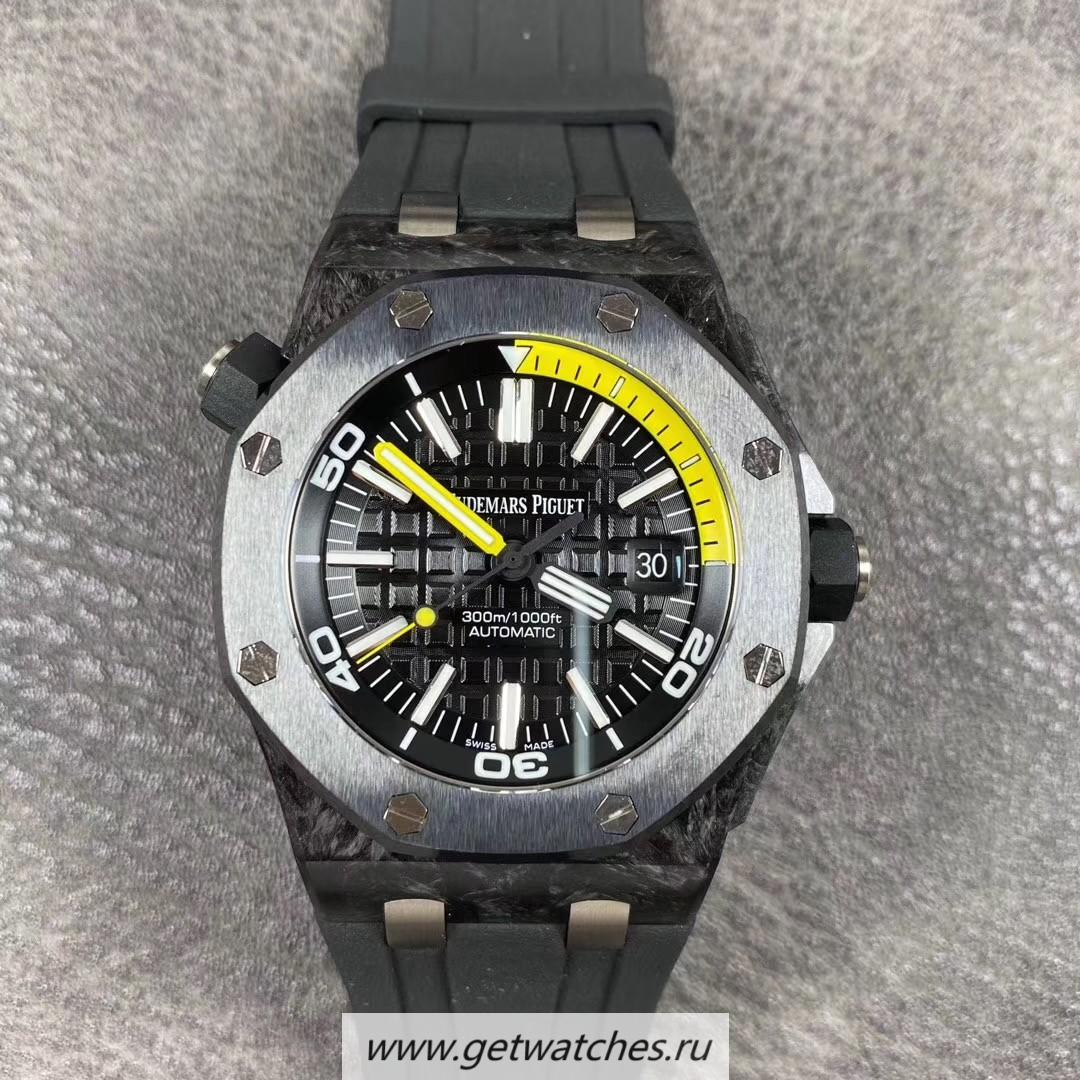 Fake Audemars P1g*et Royal Oak Offshore Diver 15706 XF Forged Carbon Black Dial 3120