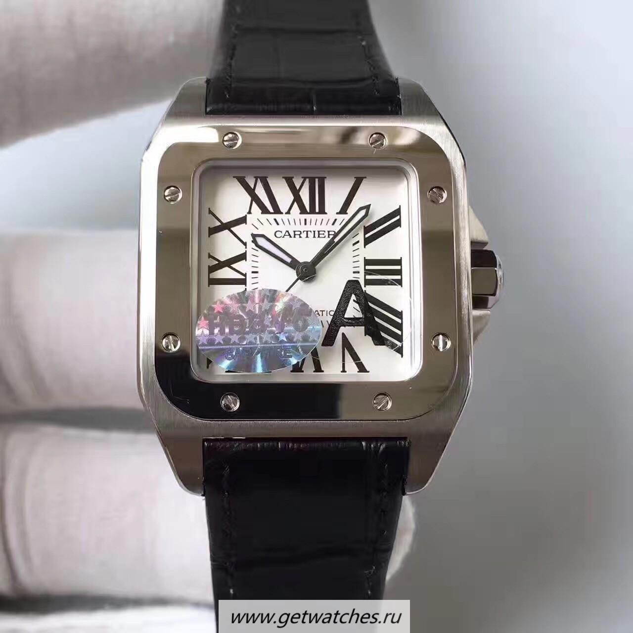 Copy Ca*t1er Santos 100 Medium Size W20106X8 HBB V6F SS White Dial 2824