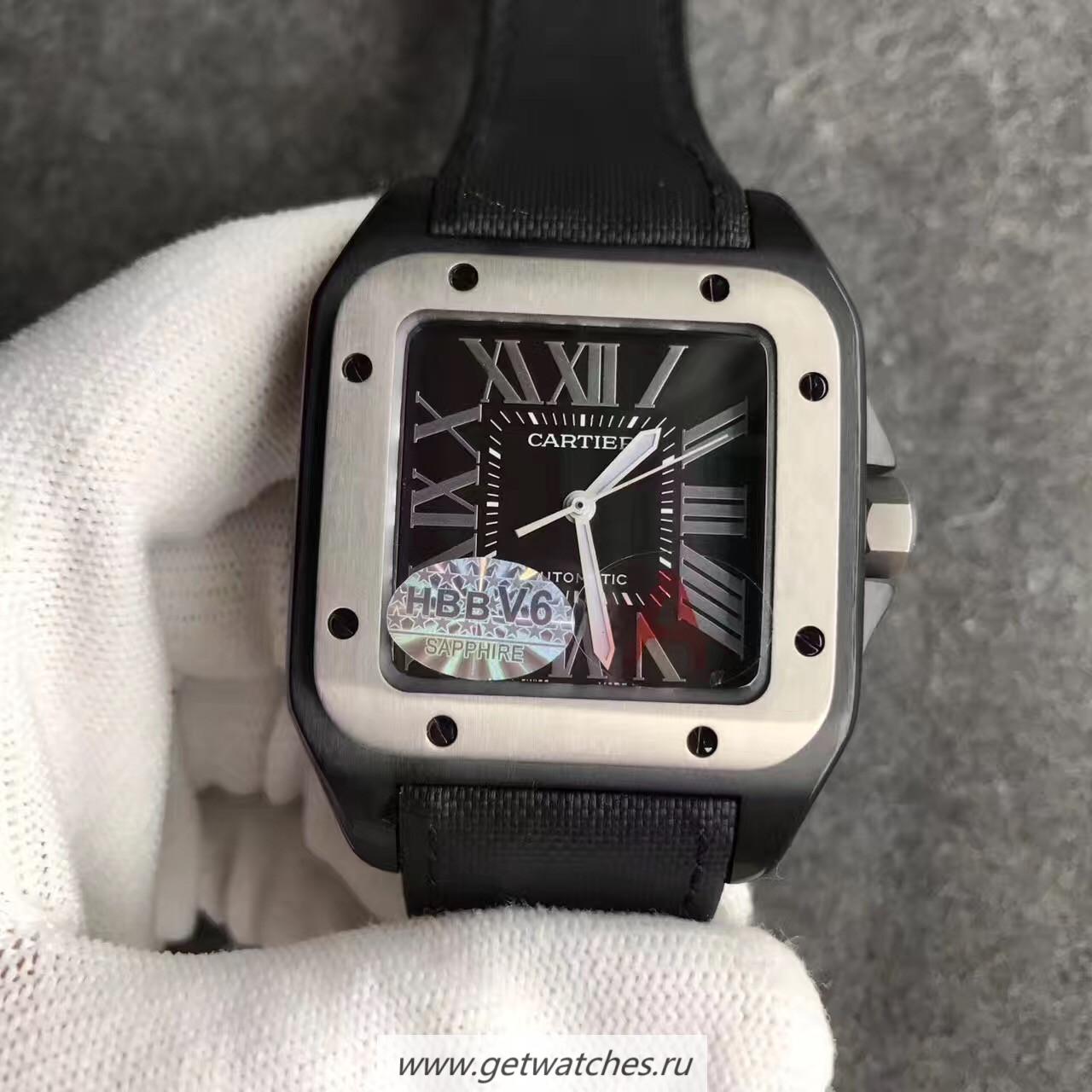 Shop Ca*t1er Santos 100 XL WSSA0006 HBB V6F PVD & SS Black Dial 2824