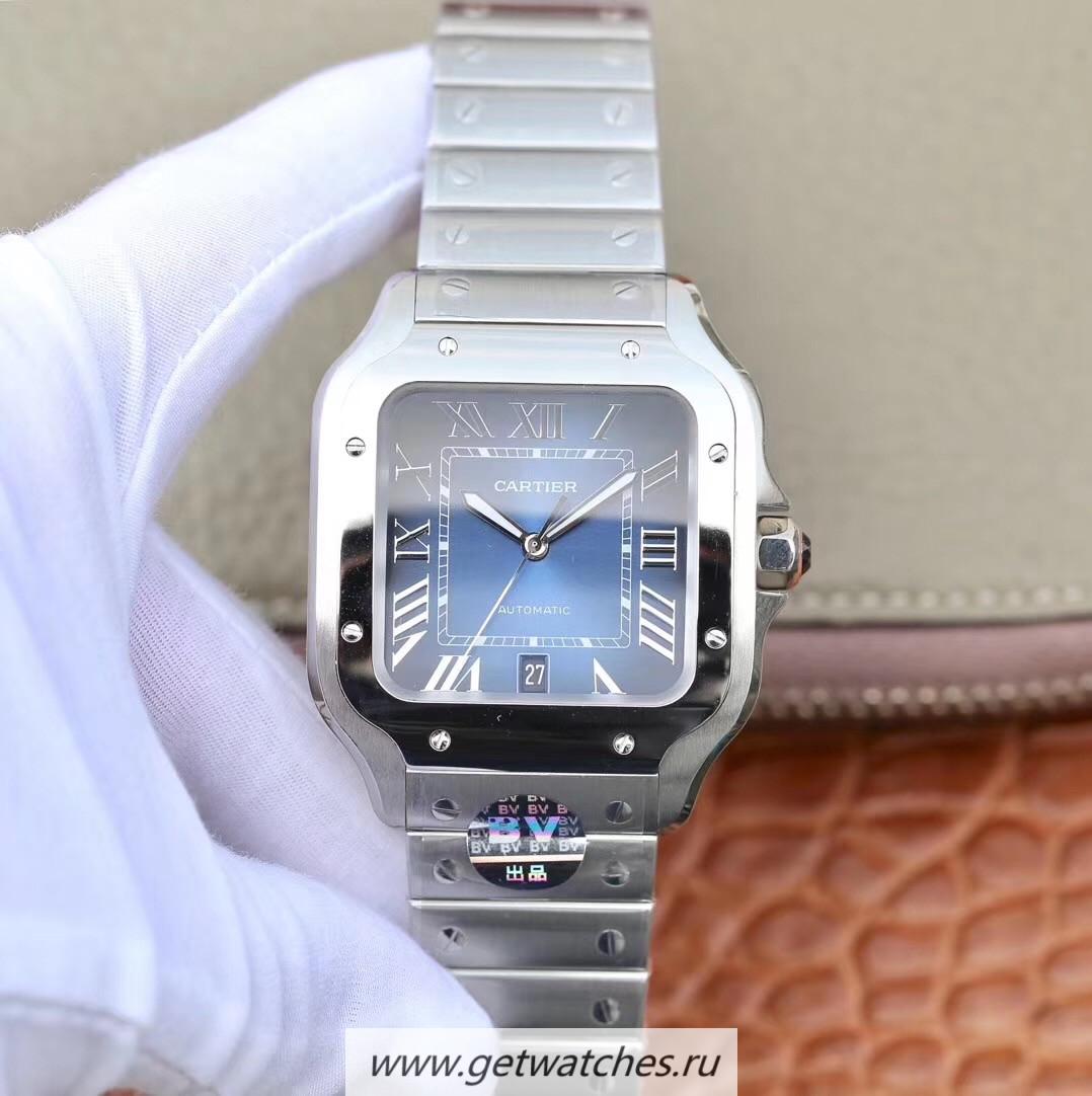 Shop Ca*t1er Santos Large Automatic WSSA0009 BVF SS Blue Dial M9015