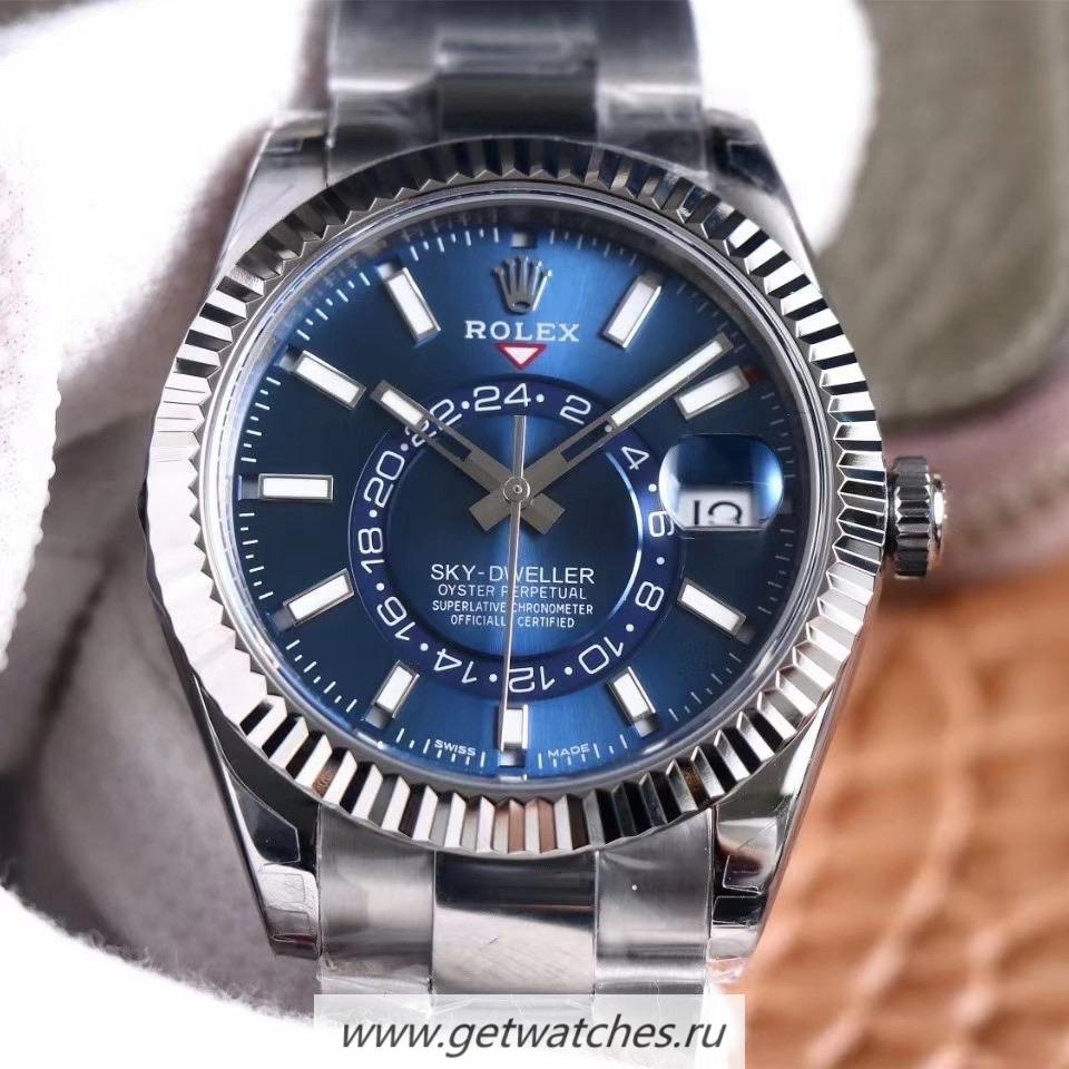 Fake R01ex Sky-Dweller 326934 Noob Factory SS Blue Dial 9001