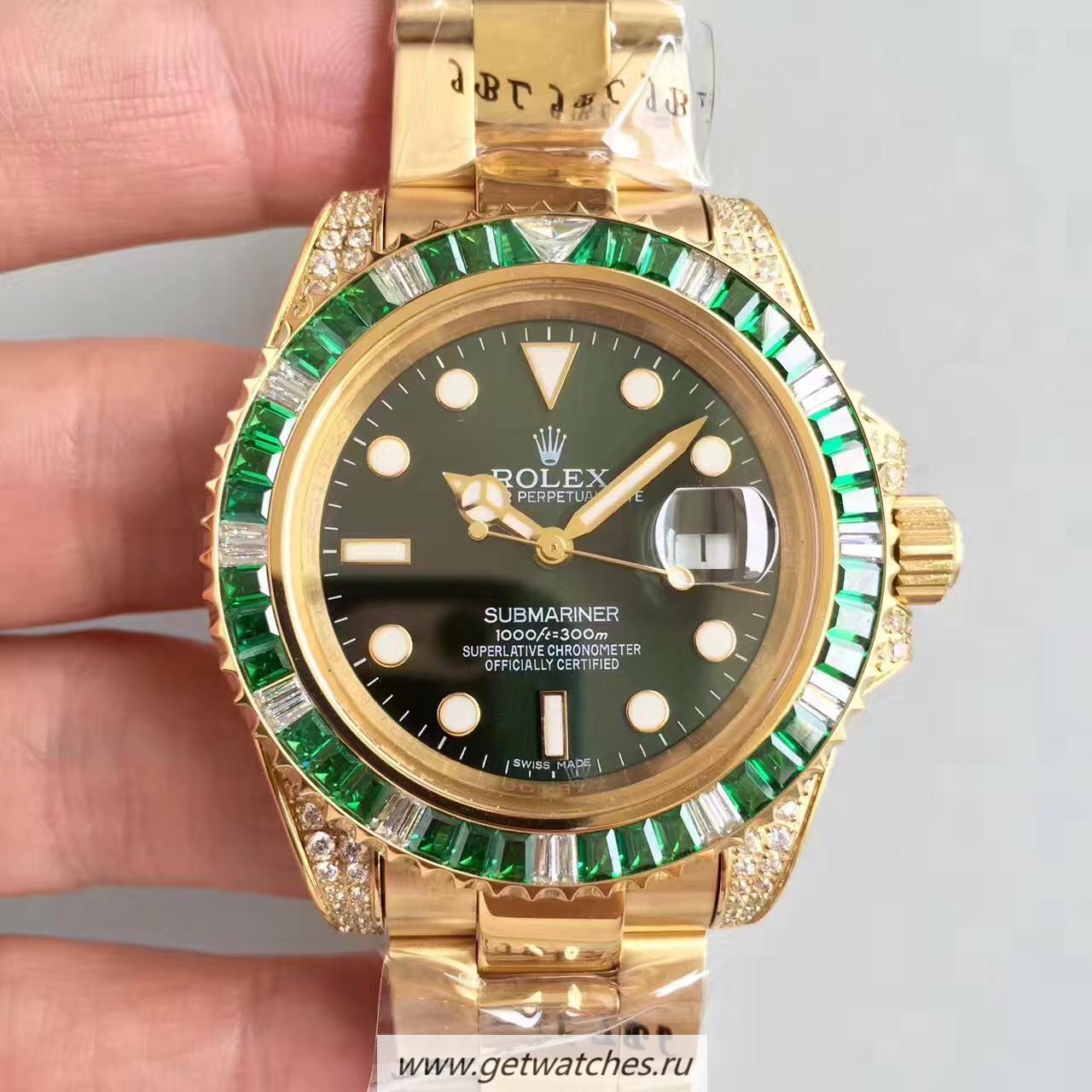 Shop R01ex Submariner Date 116618 LV BPF Yellow Gold & D1am0nds Green Dial 2836