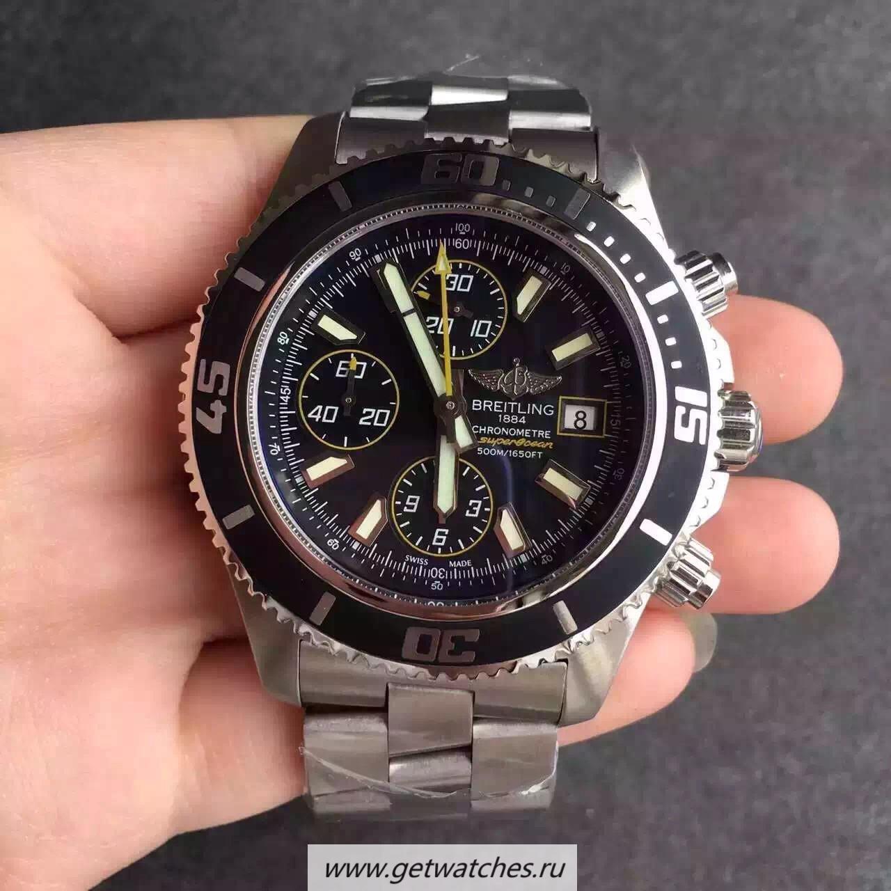 Copy Breitling S*perocean Chrono A1334102/BA82/134A Noob Factory SS Black & Yellow Dial 7750