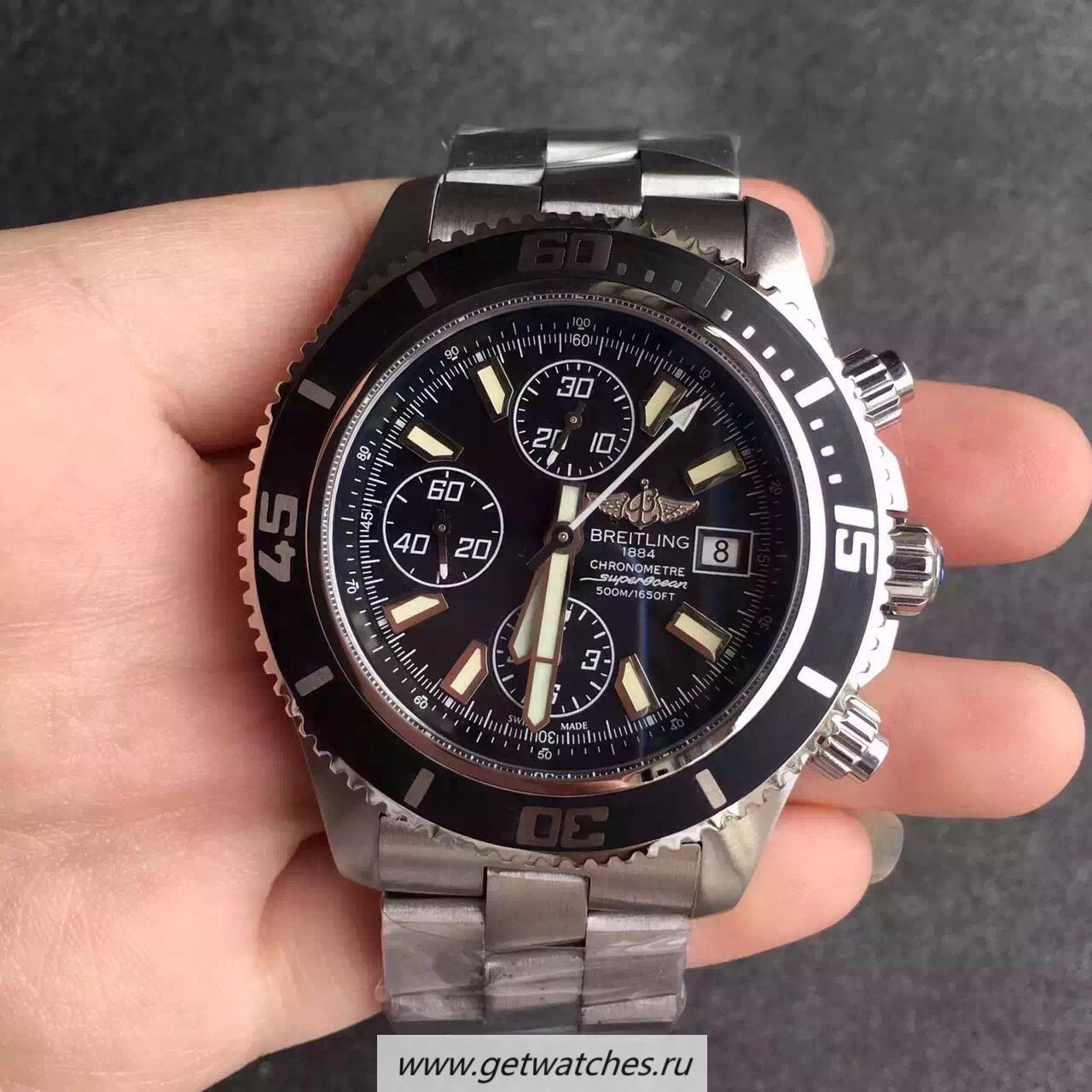 Fake Breitling S*perocean Chrono A1334102/BA84/134A Noob Factory SS Black & White Dial 7750