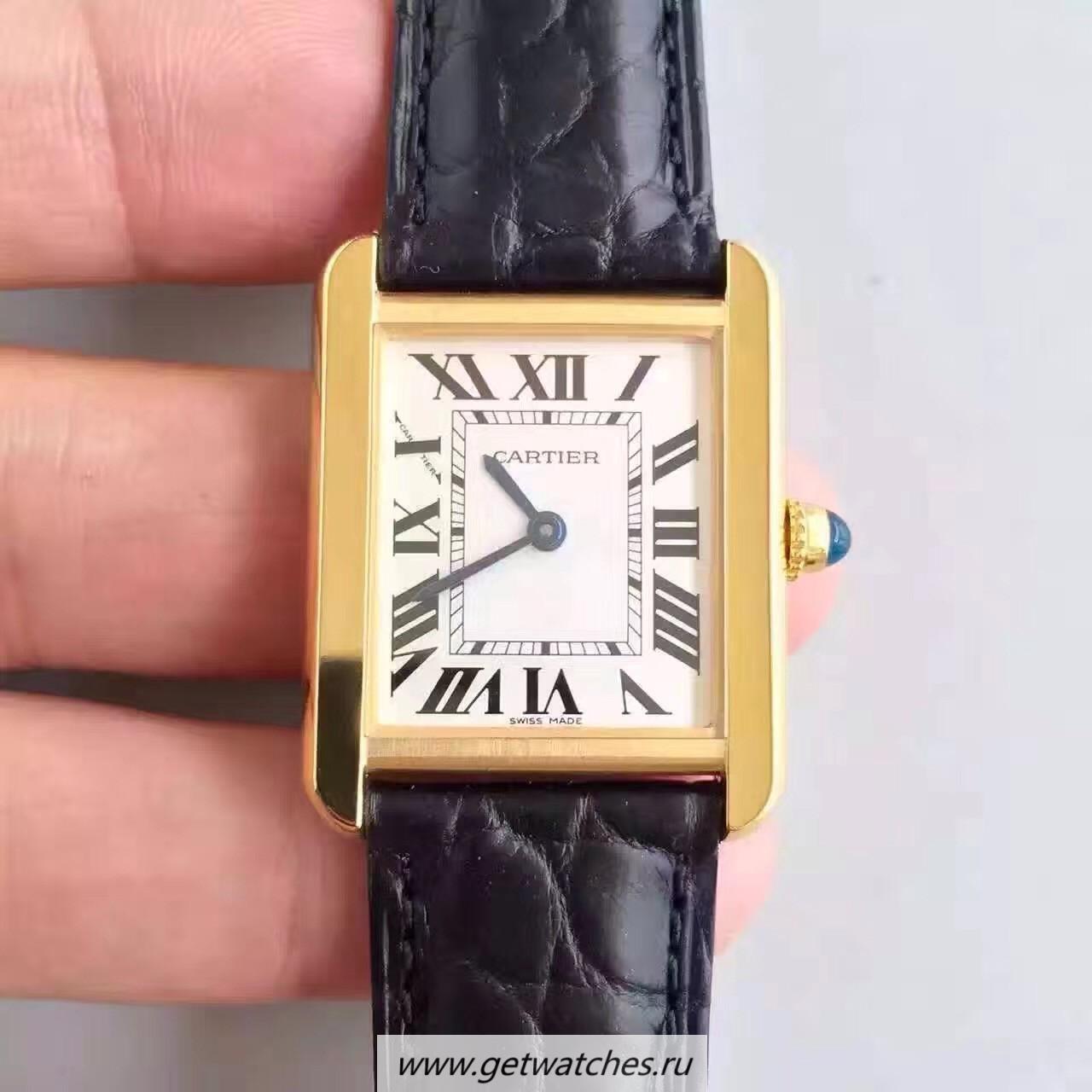 Fake Ca*t1er Tank Solo Ladies W5200024 24mm x 31mm TWF Yellow Gold White Dial Quartz