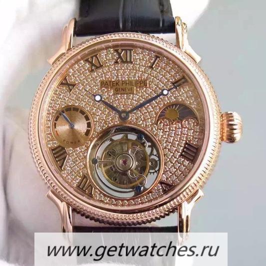 Perfect Replica Pat*k Phi1i*pe Tourbillon Moonphase Power Reserve Rose Gold D1am0nds Dial Tourbillon
